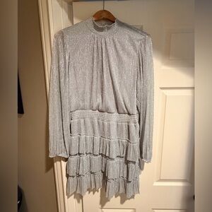 Express Silver Long Sleeve Ruffle Dress, size XL